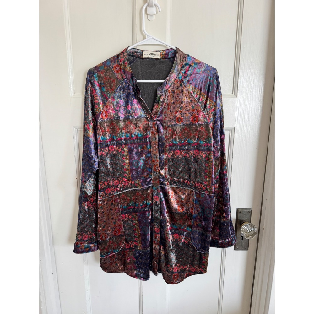 Natural Life Velvet Patchwork Button Down Shirt size small